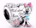 Сребърен елемент сърце Пандора Дисни,колекция"Hearts"-"Best mom ever"/нов, снимка 1 - Колиета, медальони, синджири - 40171289
