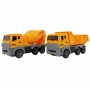 Комплект жълти строителни камиони с въртяща се цистерна и повдигаща се каросерия, снимка 5