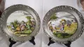 Двойка декоративни порцеланови чинии "Пролет" и "Лято"с рамка от калай с релефна барокова шарка, снимка 1