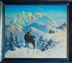 Зимен планински пейзаж с дива коза, картина 