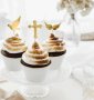 6 бр златисти топери за Кръщене Кръщение сватба пита кръст гълъб мъфини торта