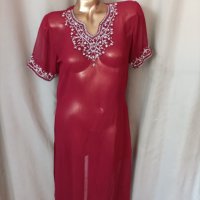  М Прозрачна рокля / парео / с релефна бродерия цвят бордо, снимка 7 - Рокли - 41393854