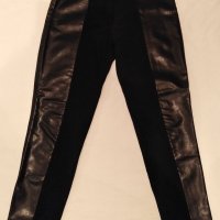 Черен панталон-клин с кожа, M/L, снимка 1 - Панталони - 36027672