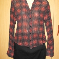 Ефирна дамска риза, цвят бордо с черно, снимка 3 - Ризи - 36087398