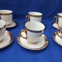 Красиви чашки за кафе с чинийки, златни кантове, позлата по 6 бр, снимка 1 - Чаши - 44480711