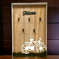 Голяма дървена кутия за ключове с 5 куки и декорация колело//серия VINTAGE HOME, снимка 1 - Декорация за дома - 44780253