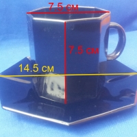Чашки и чинийки за чай черен аркопал седмоъгълен, снимка 2 - Чаши - 36048985