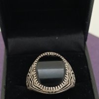 Красив сребърен пръстен маркиран Черен ахат #63В, снимка 6 - Пръстени - 44383206