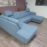 Син ъглов П образен диван от плат LS404520, снимка 9 - Дивани и мека мебел - 44701953