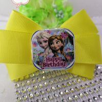 Панделка Ана и Елза "Happy Birthday"  в жълто , снимка 1 - Шноли, диадеми, ленти - 44783610
