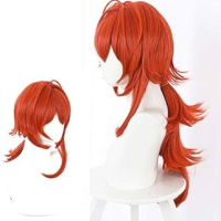 Аниме червена перука Diluc, снимка 6 - Аксесоари за коса - 44667070