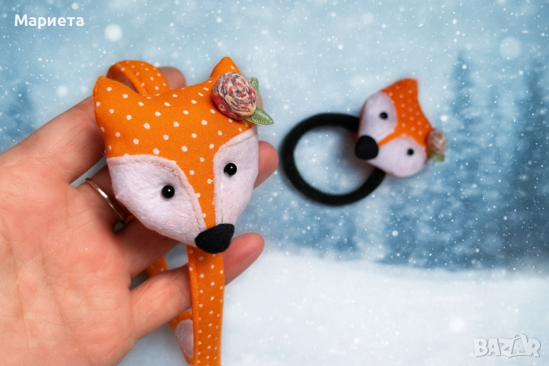 Комплект диадема и ластик за коса с лисица Оранжева диадема Аксесоари за коса , снимка 1