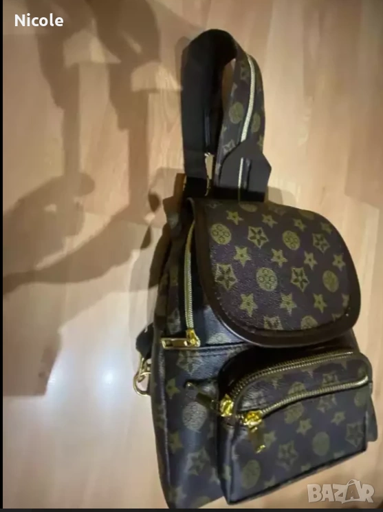 Кожена чанта тип раница в кафяв цвят, снимка 1