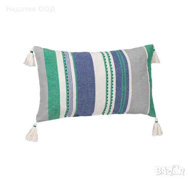 Декоративна  възглавница с пискюли, 50x30cм, Многоцветна/ райе, снимка 1