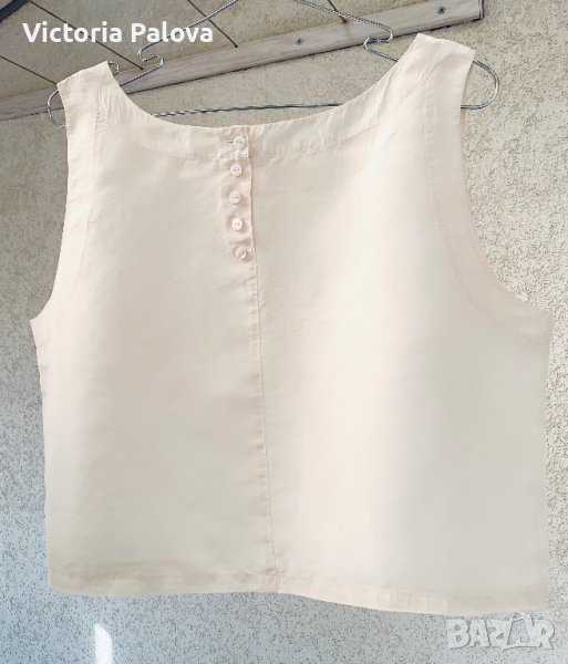 Потник/топ  кроп 100% коприна, екрю, снимка 1