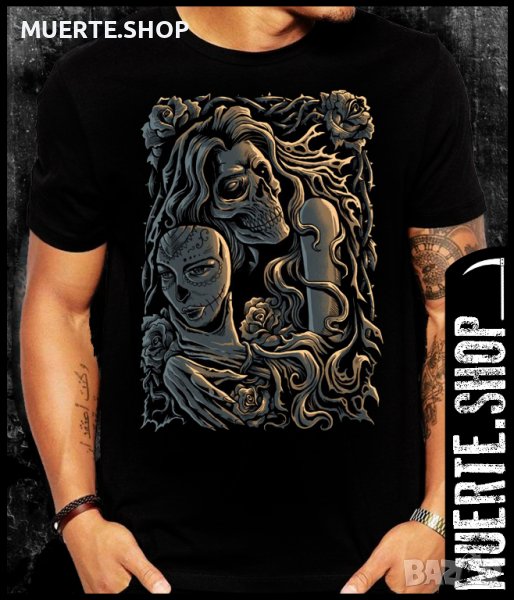 Черна тениска с щампа LA MUERTE MASK, снимка 1