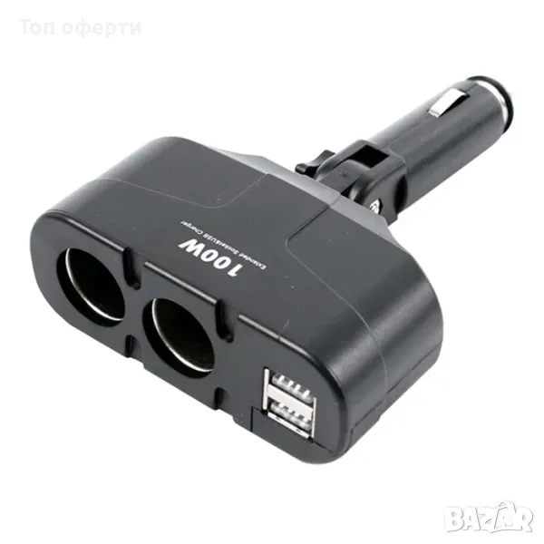 Разклонител с два USB порта и две гнезда за запалка - 1652, снимка 1