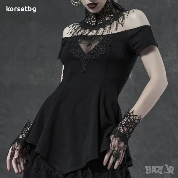 Луксозен комплект от черна дантела – колие яка и две гривни 9018, снимка 1