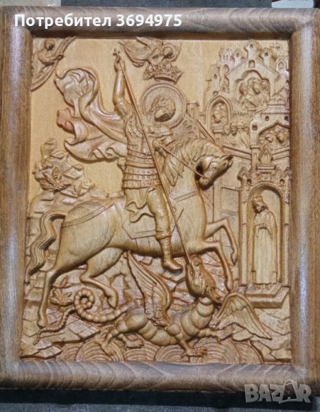 Дърворезба икона на Свети Георги, снимка 1