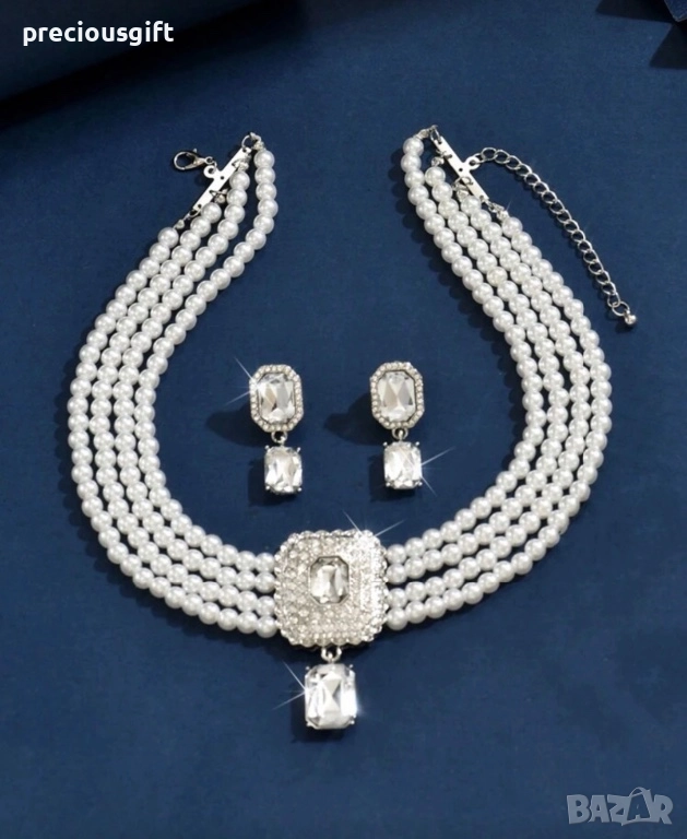 Комплект бижута от две части - масивно колие с перли и обеци, снимка 1