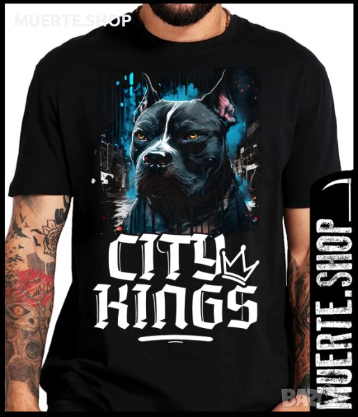 Черна тениска с щампа PITBULL CITY KINGS, снимка 1