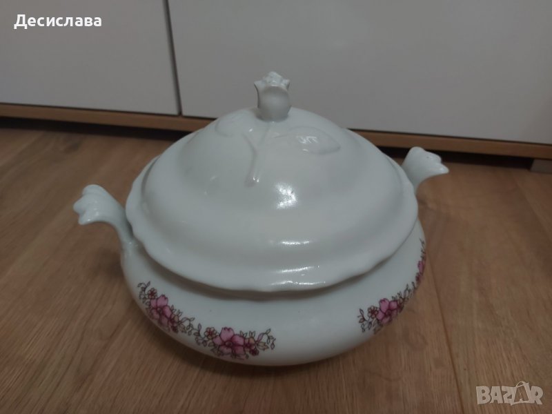 Порцеланов супник с капак, Китка, Съд за топло сервиране, снимка 1