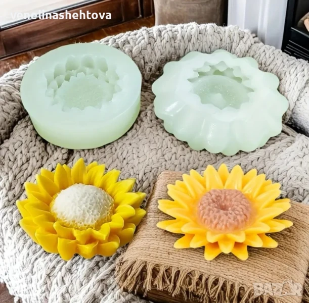 3D 2 модела слънчоглед Силиконов молд форма за свещи гипс сапун смола фондан за декорация на торта , снимка 1