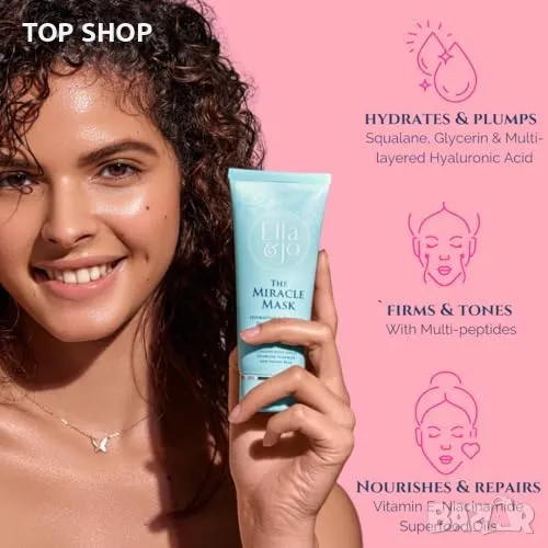 Нова Луксозна Маска за Лице - Интензивна Хидратация Сияйна Кожа Ella and Jo Miracle, снимка 1