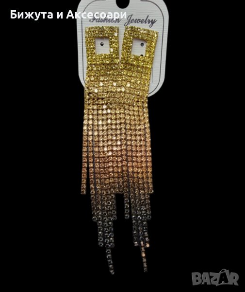 Висящи обеци със златни кристали , снимка 1