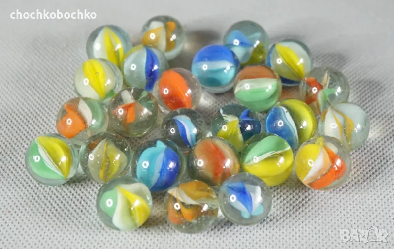 Лот 25 Стари стъклени топчета многоцветни, снимка 1