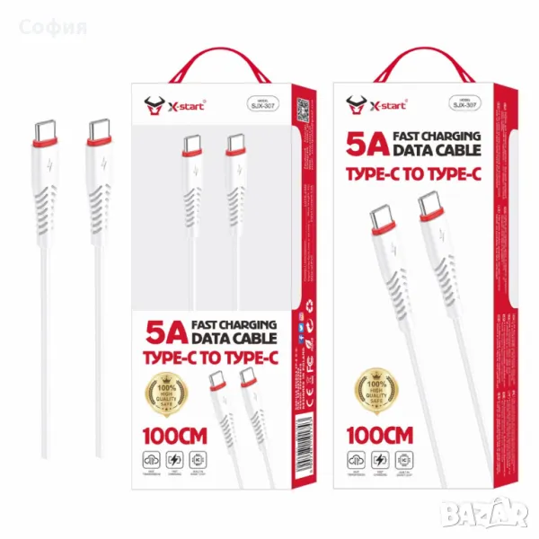 Кабел за  бързо зареждане SJX-307, 5A,type C to  C, 100cm, снимка 1