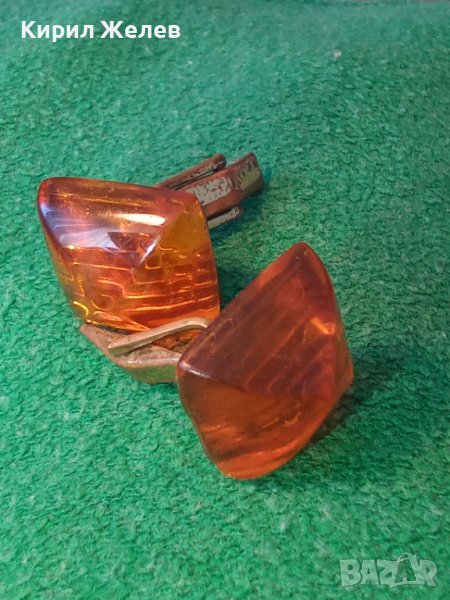 Старинни РУСКИ КЕХЛИБАРЕНИ БУТОНЕЛИ Бронзови с ПОЗЛАТА и Шлифован НАТУРАЛЕН БАЛТИЙСКИ КЕХЛИБАР 37698, снимка 1