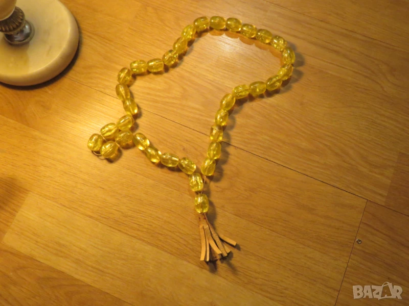 Огромна Старинна османска броеница с желти зърна, молитвена броеница с 33 мъниста турска броеница , снимка 1