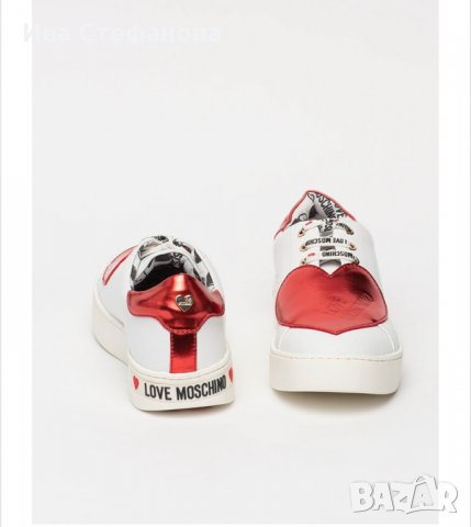 Love Moschino, Кожени спортни обувки със сърцевидна апликация, Бял/Червен, снимка 4 - Дамски ежедневни обувки - 34741732