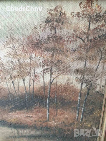 35х42см/малка картина масло върху платно/пейзаж-гора-езеро/масивна дървена рамка, снимка 6 - Картини - 50474260