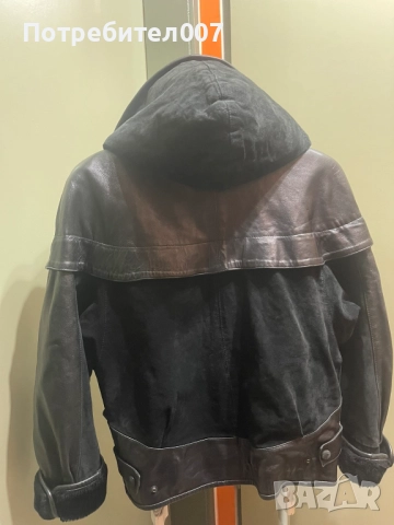 Яке- естествен велур и кожа, с качулка., снимка 5 - Якета - 51789157