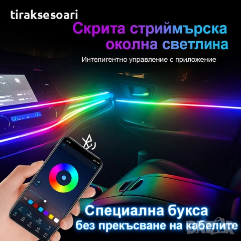 RAINBOW LED амбиентно осветление за автомобили с RGB 256 цвята, 18 в 1, снимка 3 - Аксесоари и консумативи - 52567128