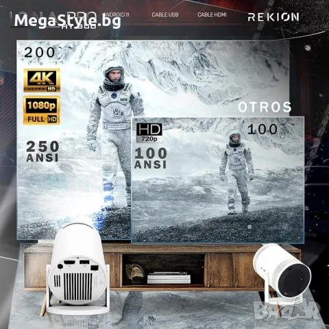 REKION® Преносим проектор Super Pack World HY.300 Pro 4K + екран 60 инча, снимка 5 - Друга електроника - 55939884