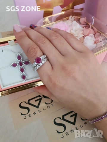 СРЕБЪРЕН ДВОЕН ПРЪСТЕН С РУБИН, снимка 4 - Пръстени - 52397440
