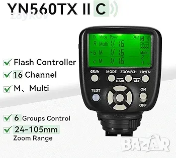 YONGNUO Надградено YN560-TX II дистанционно управление за задействане на LCD светкавица за Canon, снимка 2 - Светкавици, студийно осветление - 48914438