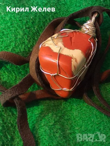 КРАСИВ ВИНТИДЖ - АРТ МЕДАЛЬОН НАТУРАЛЕН КАМЪК ЯСПИС с ШНУРЧЕ от ВЕЛУР 21533