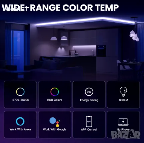 MOES Интелигентна Bluetooth LED Крушка с Регулируема Светлина 9W E27 Регулируем Цвят , снимка 4 - Лед осветление - 47704774