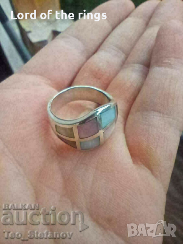 Голям Сребърен пръстен със седеф, снимка 2 - Пръстени - 44656375