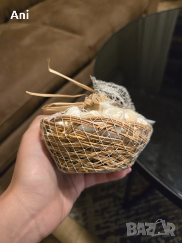 Плетен панер с бели мидички, снимка 4 - Други - 51487848