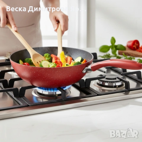 Уок тиган Voltz OV54420A28 Ø28 см – мраморно незалепващо покритие, индукционен, червен, снимка 2 - Съдове за готвене - 53101176