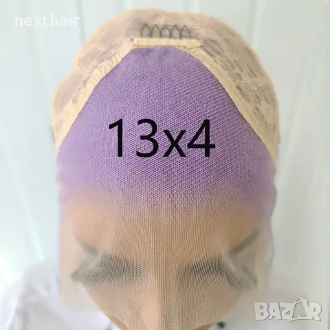 Светло лилава права синтетична перука с дантелена предна част лейс фронт, снимка 6 - Аксесоари за коса - 47370692