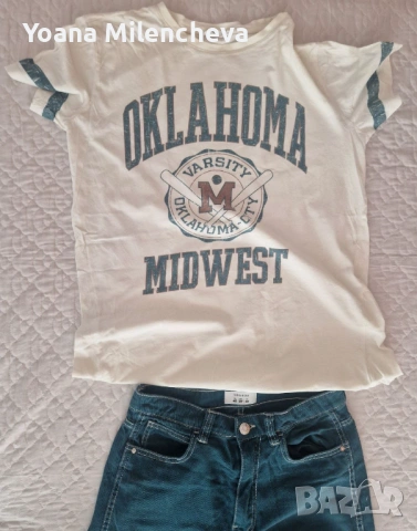 ОКЛАХОМА Varsity тениска в комплект с широки тъмно сини дънки, снимка 2 - Дънки - 53771822