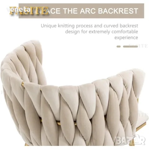 Модерен кадифен трапезен стол със златен метал 
крака,  за 
Хол, спалня, кухня 
Цвят: бежов 
, снимка 5 - Столове - 48644005