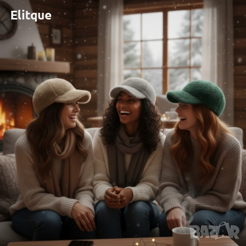 Топла дамска шапка с козирка – зимен пухкав модел, снимка 5 - Шапки - 52672599