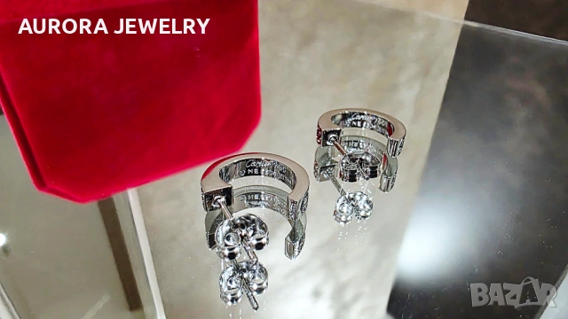 CARTIER Love Silver Hoop 2 Diamonds Small Model Дамски Обеци, снимка 2 - Обеци - 53237005